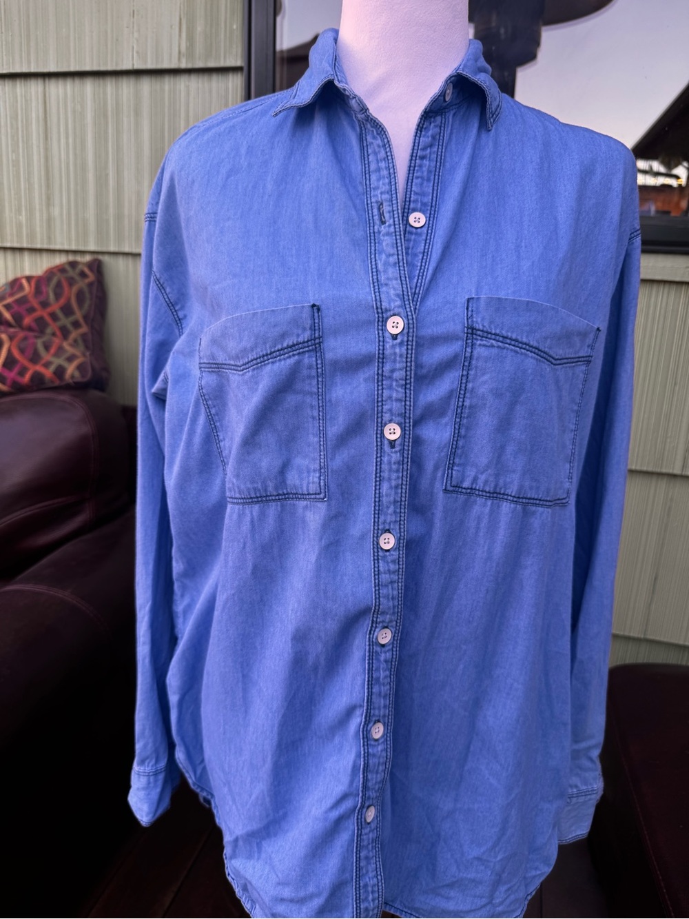 Old Navy Blue Button-Front Denim-Style Shirt